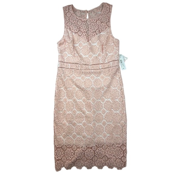 Premier Amour Womens Pink Crochet Lace Sheath Dress Size 16 NWT Barbie core - Picture 2 of 11